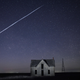 A long-exposure image showing a Starlink satellite train as viewed from Kansas on May 6, 2021.